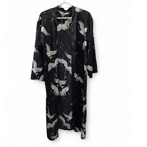 Vintage Black Silk Kimono with blue Crane Design